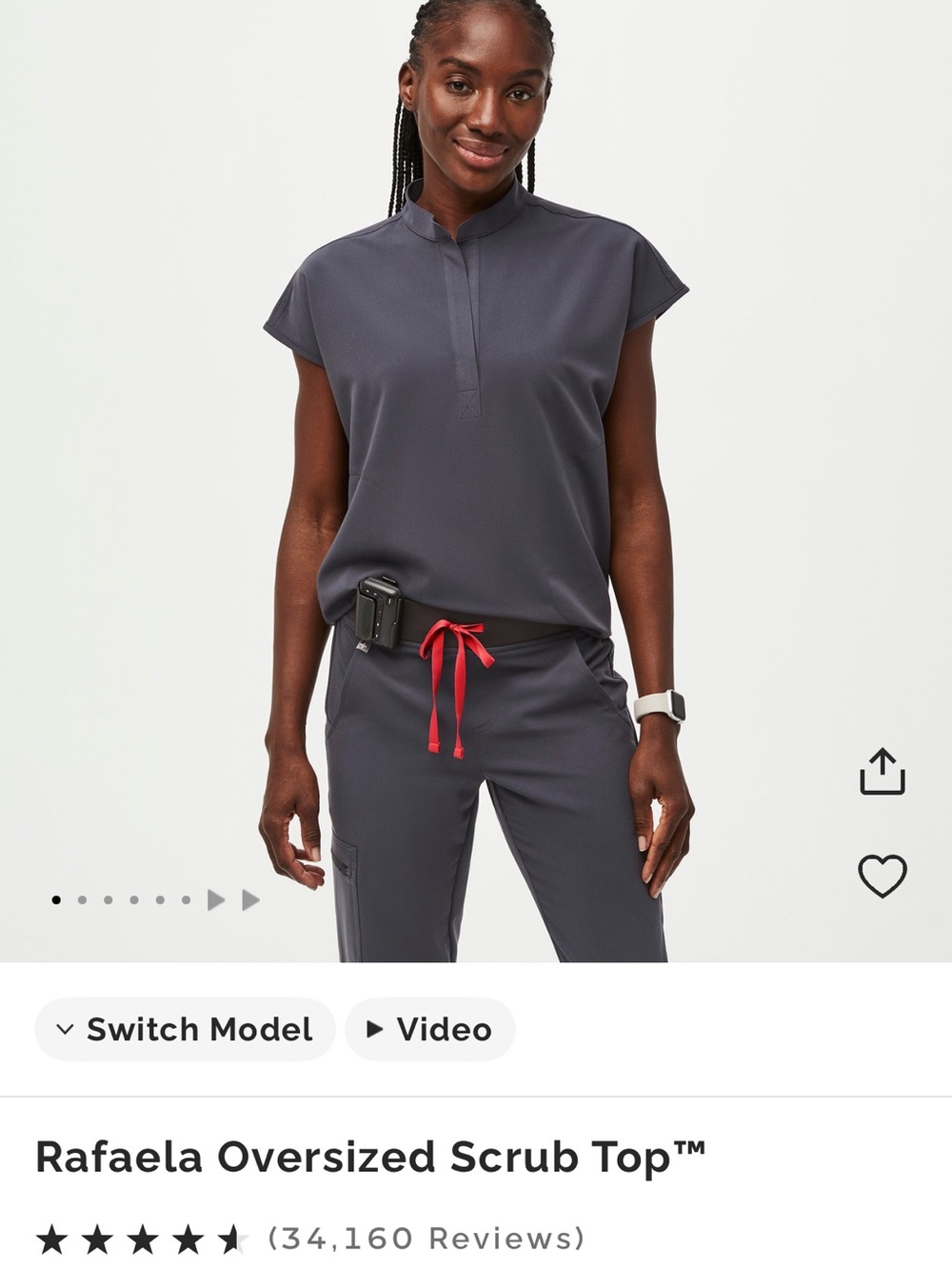 Figs Rafaela in Charcoal Grey XS TOP